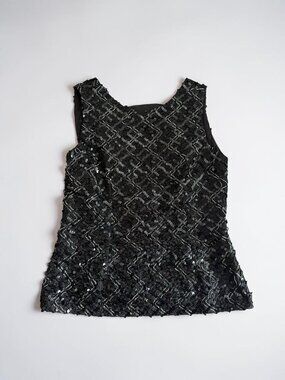 VINTAGE Black Sequined Sleeveless Top Size Medium